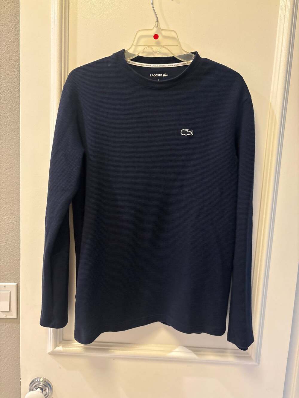 Lacoste Men's Navy Blue Waffle Knit Thermal Long Sleeve Sleepwear Shirt Size L